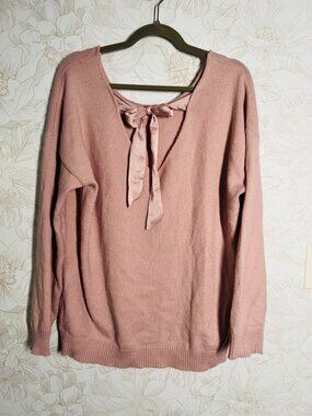 JustFabulous Blush Pink Knit Sweater With Satin Bow Back Womens XL